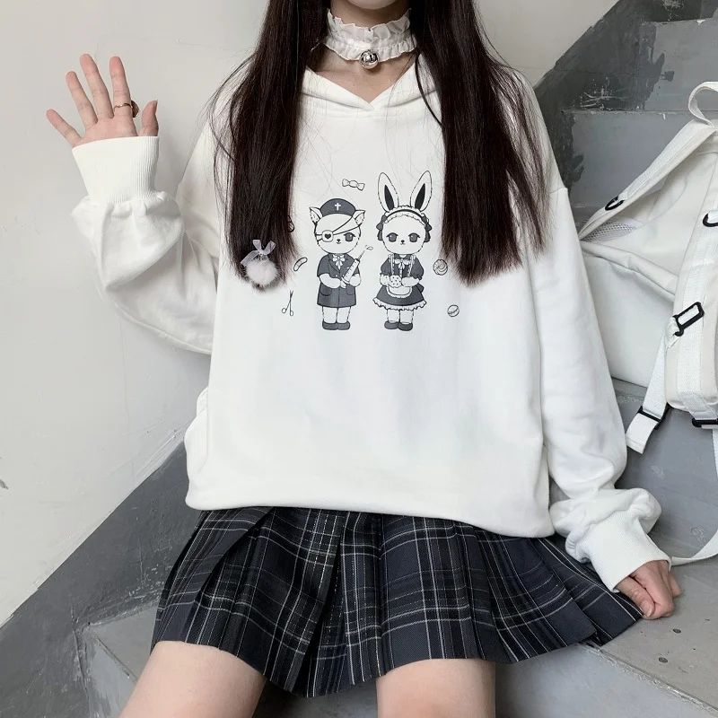 Harajuku Lose Langarm Tops Frauen Hoodie Japanischen Druck Pullover Plus Größe Schwarz T Vintage Schwarz худи Vintage Dropshipping