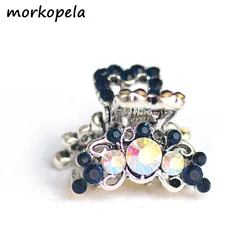 Morkopela Small Rhinestone Hair Claw Girls Metal Hair Pin Clip Vintage Mini Hair Claw Crabs Accessories