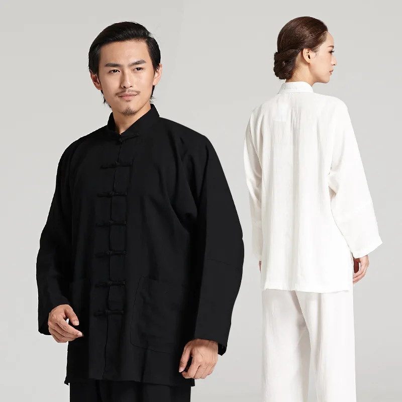 Chinese Style Tang Suit Spring And Summer Adult Male And Female Tai Chi Practice Clothes Linen Martial Arts Performance Suit