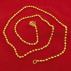 Real 18K Yellow Gold BIRTHDAY Beads Neckalce for Woman Casual/Sporty Trendy 45cm Length Chains Jewelry with Box Gifts