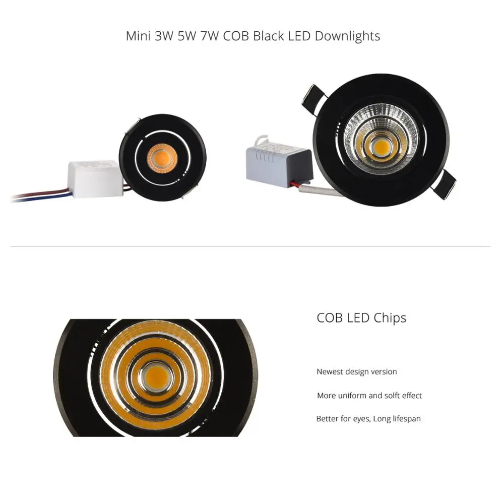 Özel siyah led spot Mini 3W 5W 7W COB LED Downlight dim gömme lamba ışığı için en iyi tavan ev ofis otel 110V 220V