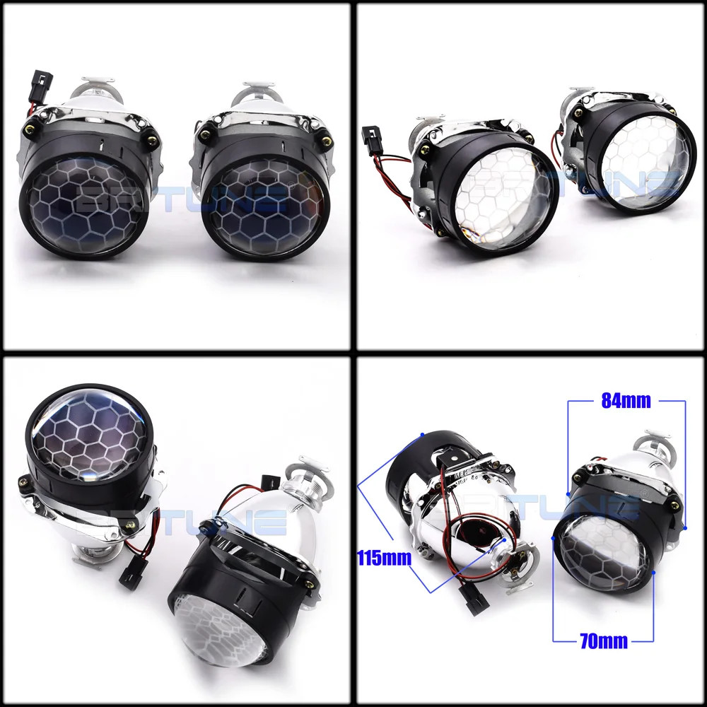 Auto Lenses Bi-xenon Honeycomb Projector Headlight Tuning H7 H4 H1 LED Angel Eyes Lens 2.5 Super WST Car Lights Accessories DIY