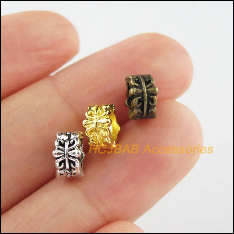 40Pcs Tibetan Silver Tone &  Bronze Gold Color Flower Round Circle Spacer Beads Charms 7mm