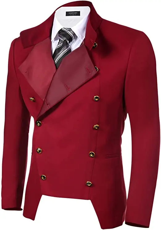Mens Fashion Double Breasted Mens Suits High Collar Tuxedos Dual-Purpose Collar For Wedding Groomsmen ( Only Jacket)