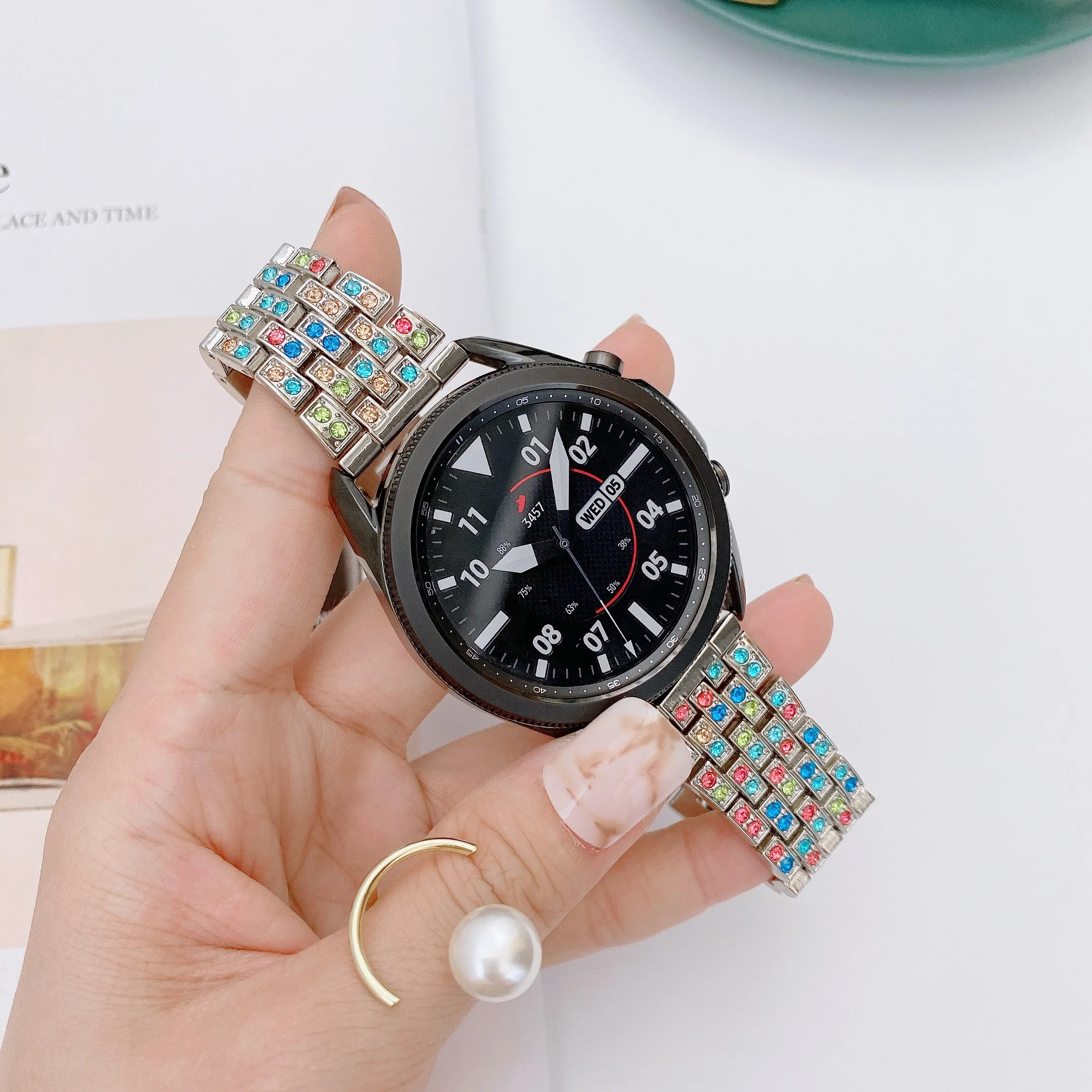 22mm metal diamond strap For Samsung Galaxy watch 3 45mm Huawei watch 46mm Ladies colored rhinestone strap for Amazfit GTR 47mm