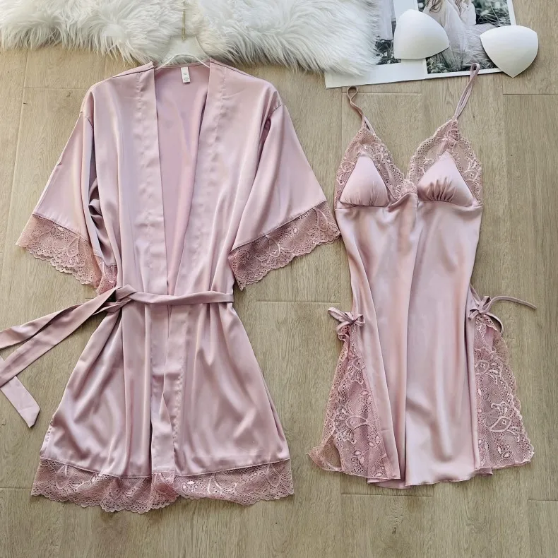 

Robe Set For Women Loungewear Sexy Sleepwear Satin Silk Kimono Bathrobe Gown Loose Nightgown Casual Nightdress Intimate Lingerie