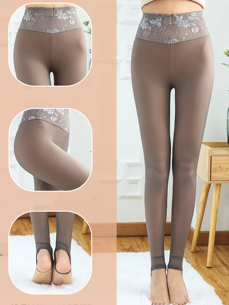 Mallas térmicas ajustadas de terciopelo grueso para mujer, Leggings translúcidos falsos, cálidos, sexys, de cintura alta, súper elásticos, sólidos