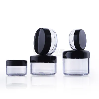 

Empty Cream Jar Clear Bottle Containers Black Cap Jars Plastic Packaging Pot Cosmetics Refillable Box 3g 5g 10g 15g 20g