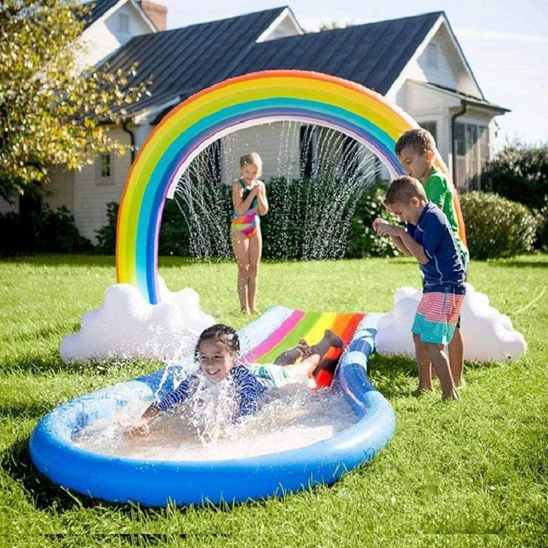 2022 New Outdoor Lawn Beach Sea Inflatable Rainbow Arch Water Spray Kids Sprinkler Play Toys Air Matress Summer Pool