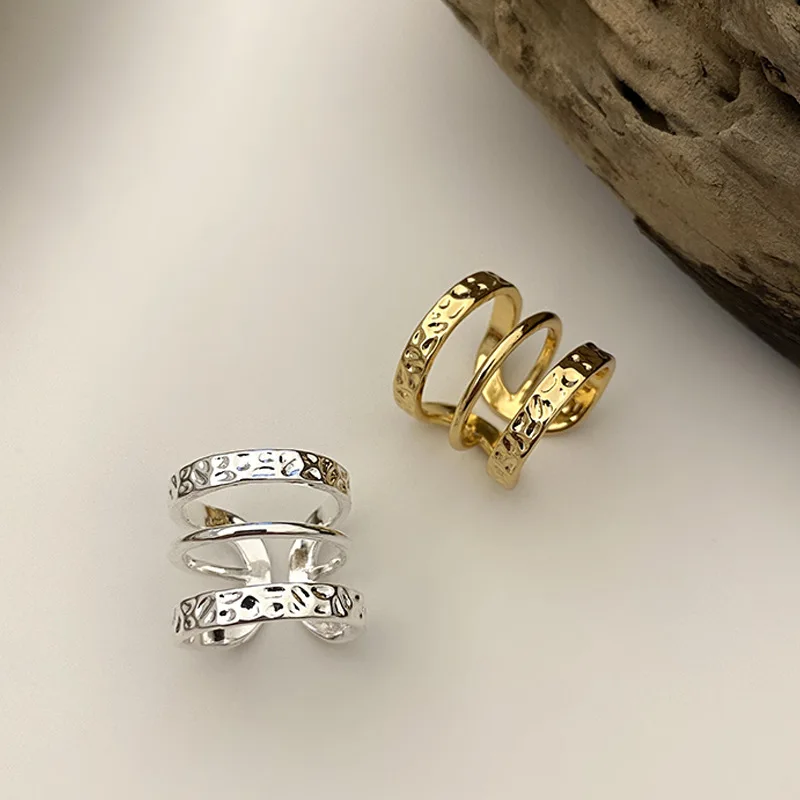 LIVVY Minimalist Silver Color Three Layers Bump Irregular Adjustable Ring Female Retro Index Finger Fashion Jewelry Couple Gift