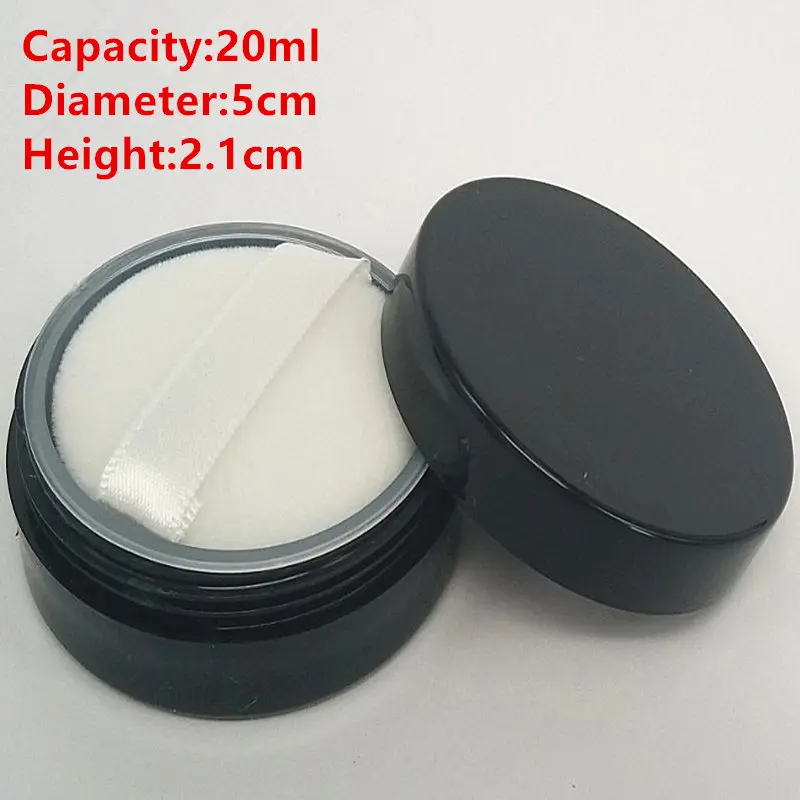 50 sztuk/partia 20ml pusty słoik kosmetyczny przezroczysty czarny puder w proszku (może być wyposażony w siatkę i Puff) z 8 do 10 gramów proszku