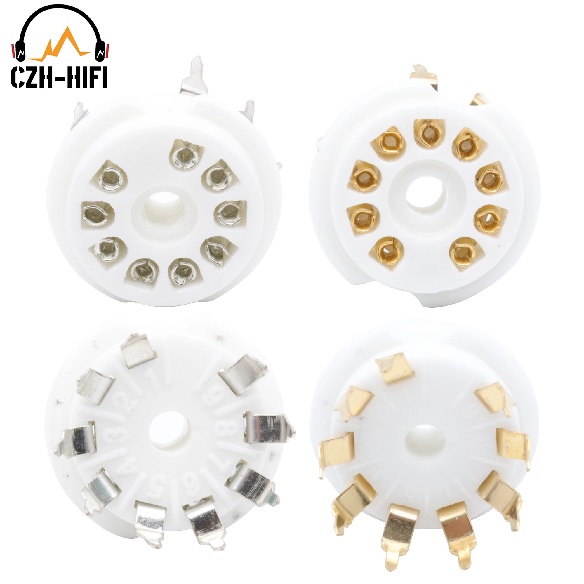 2PCS 9PIN TUBE SOCKET B9A Ceramic Valve Base Gold/Tin Plated For 12AX7 ECC83 6DJ8 5670 6922 12AT7 12AU7 EL84 Vintage Audio DIY