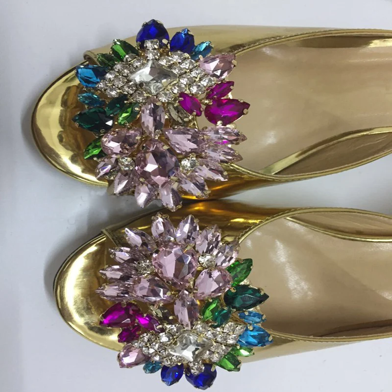 Summer Women Crystal Round Ball Heels Slippers Glitter Gemstone Flower Buckle Open Toe Gold Mirror Leather Crystal High Heels