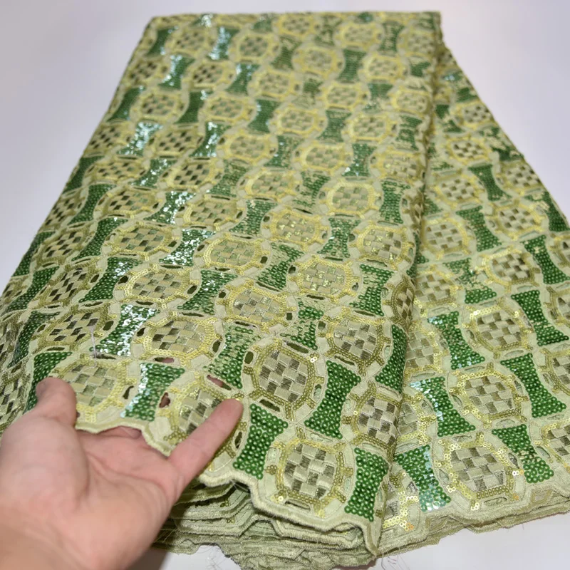 (5yards/pc) High quality green African hand cut organza lace fabric with detailed sequins embroidery for party dress OP84