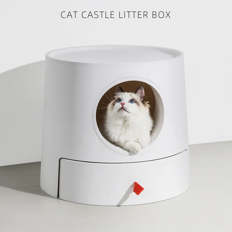 

Fully EnClosed Cat Litter Box Castle Shaped Sandbox Cat Tray Toilet Detachable Drawer Kitty Toilet Sandbox Tray with Cat litter