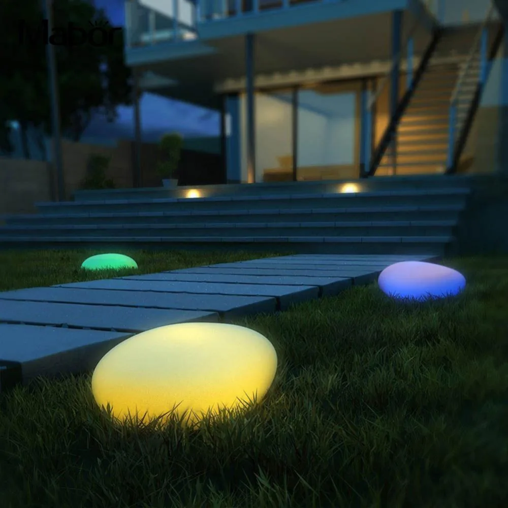 Solar Garden Lights Glow Cobble Stone Shape Outdoor Solar Light Waterproof Color Changing Landscape Lights with Remote Control