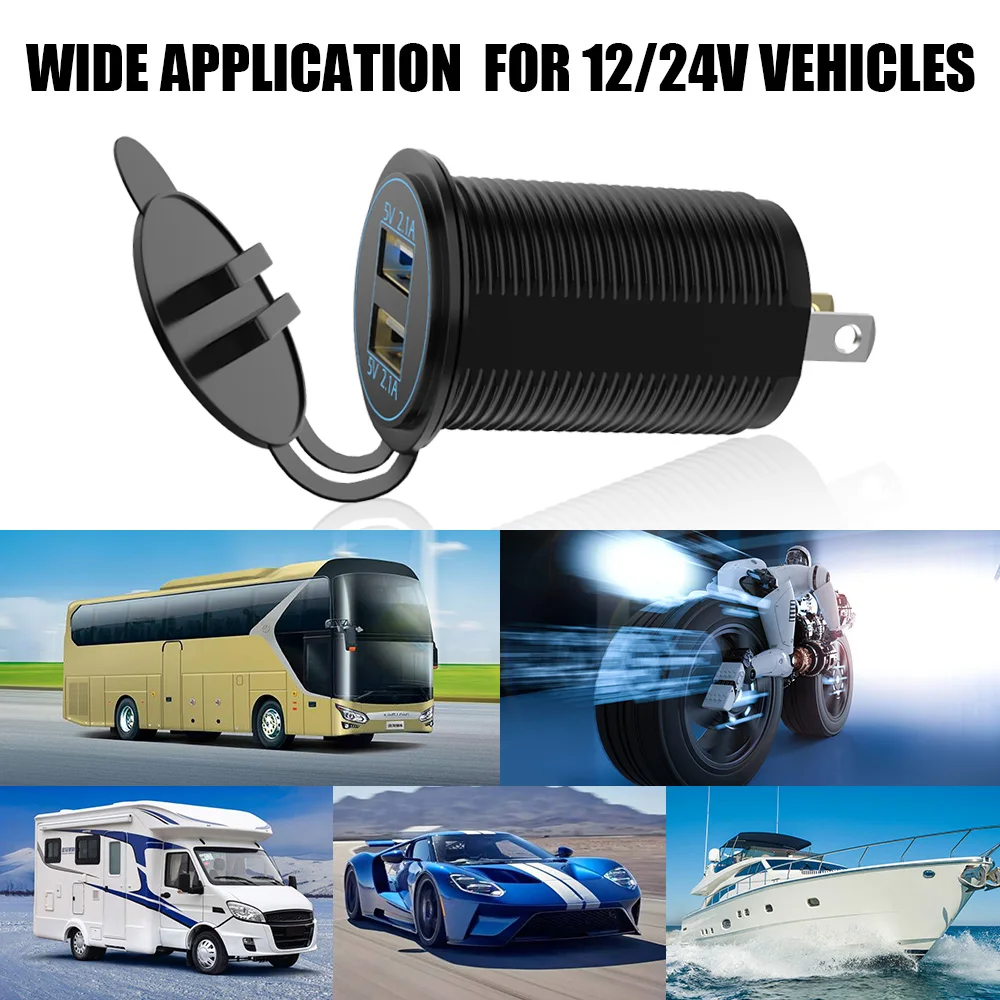 Dual USB Chargers Power Adapter for Auto Motorcycle Truck Socket  5V 4.2A Output Port 12V/24V Input With Cover Car Accessories