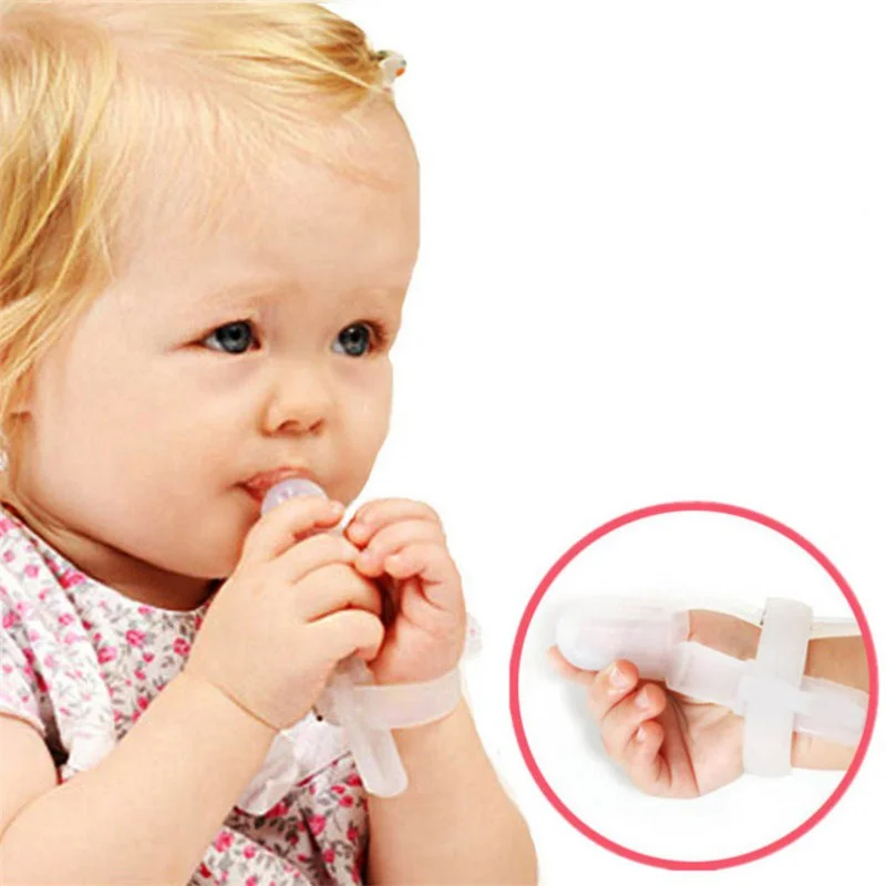 Baby Boys Girls Non-Toxic Silicone Thumb Sucking Stop Finger Guard Treatment Kit to Stop Thumb Sucking Bite Correction Safety