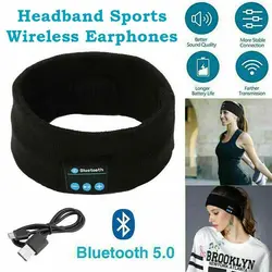 Wireless Stereo Bluetooth 5.0 Headphone Running Sleeping Earphone Headset Knit Sports Music Headband Eye Mask With MIC Long Life