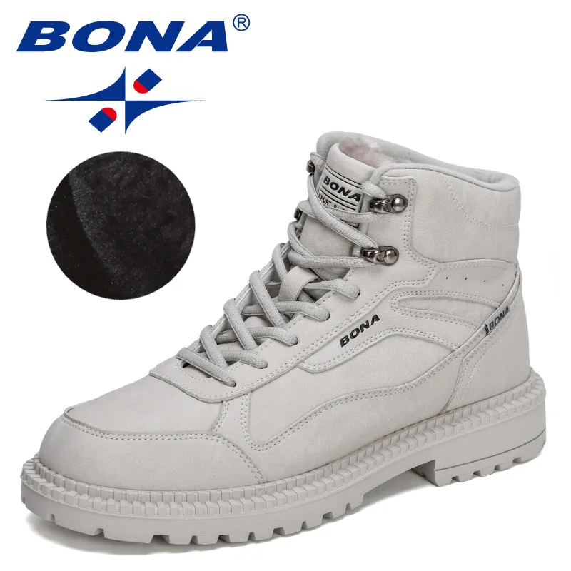 Bona 2022 novos designers ação botas de couro inverno super quente botas de neve homens trabalho sapatos casuais homem de pelúcia alta superior
