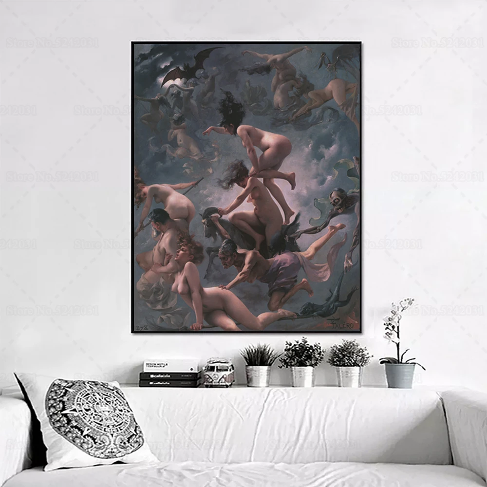 The Departure of The Witches Canvas Painting Luis Ricardo Falero Famous Wall Art Decor for Living Room