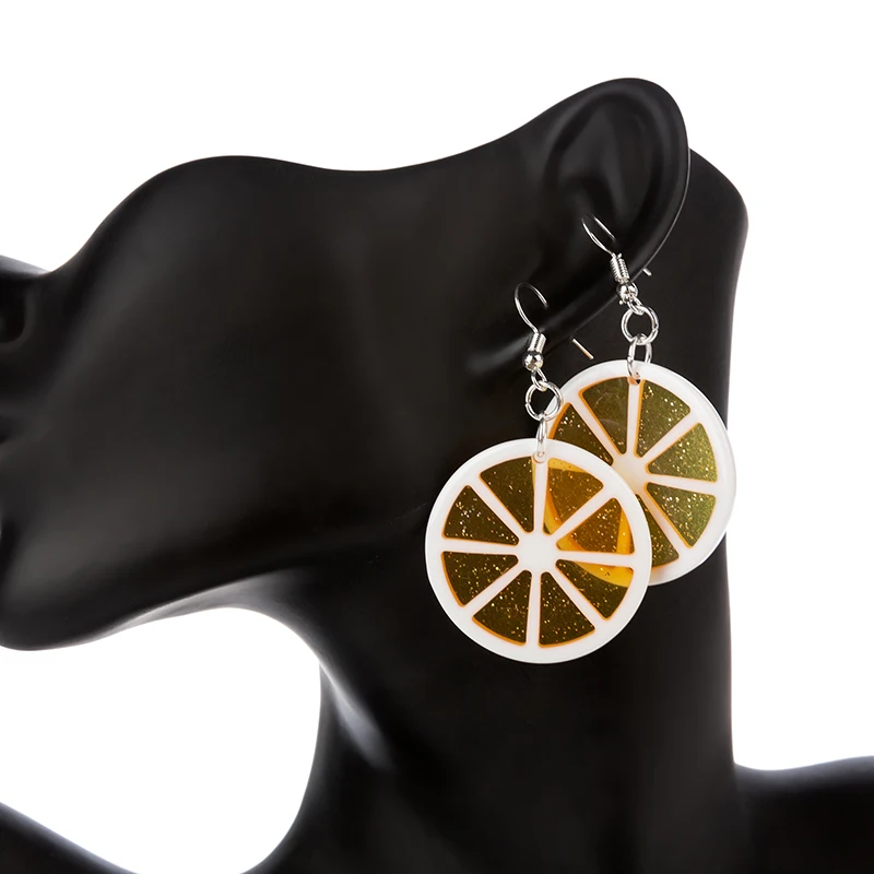 1pair Cute Women Earring Resin Flatback Lemon Slices Simulation Fruit  Drop Earrings Birthday Gift  Girls Teens Jewelry