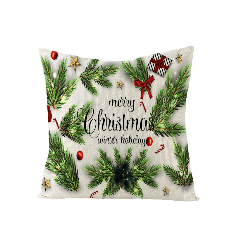 Christmas Cartoon Printed Throw Pillow Covers Santa Cedar Wreath Pillowcase 18*18 Inch Home Decorations Green Cushion Cover