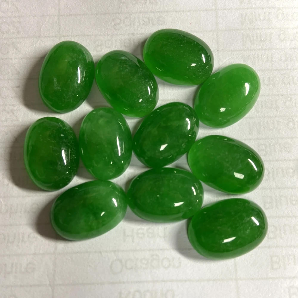 Meisidian Natural Green  Jadeite  Loose Gemstone Oval 5x7-20x15mm Flatback Cabochon Burmese Jade Stone