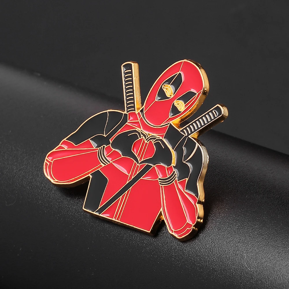 Disney Marvel Movie Anti-hero Deadpool Finger Heart Brooches Metal Enamel Badges Cute Wade Winston Wilson Lapel Pins