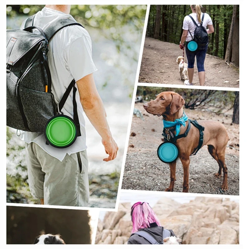 Collapsible Silicone Bowl for Pet Dog, Outdoor Travel, Portable Puppy Food Container, Feeder Dish with Carabiner, Camping