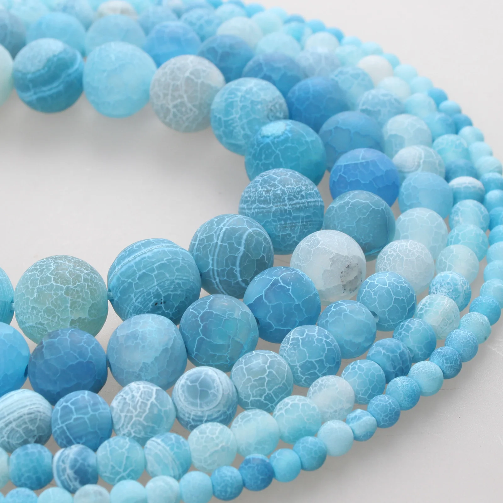 Natural Stone Sky Blue Weathered Agate Snake Skin Stone Round Loose Beads 4 6 8 10 12mm For Bracelets Necklace Jewelry Making