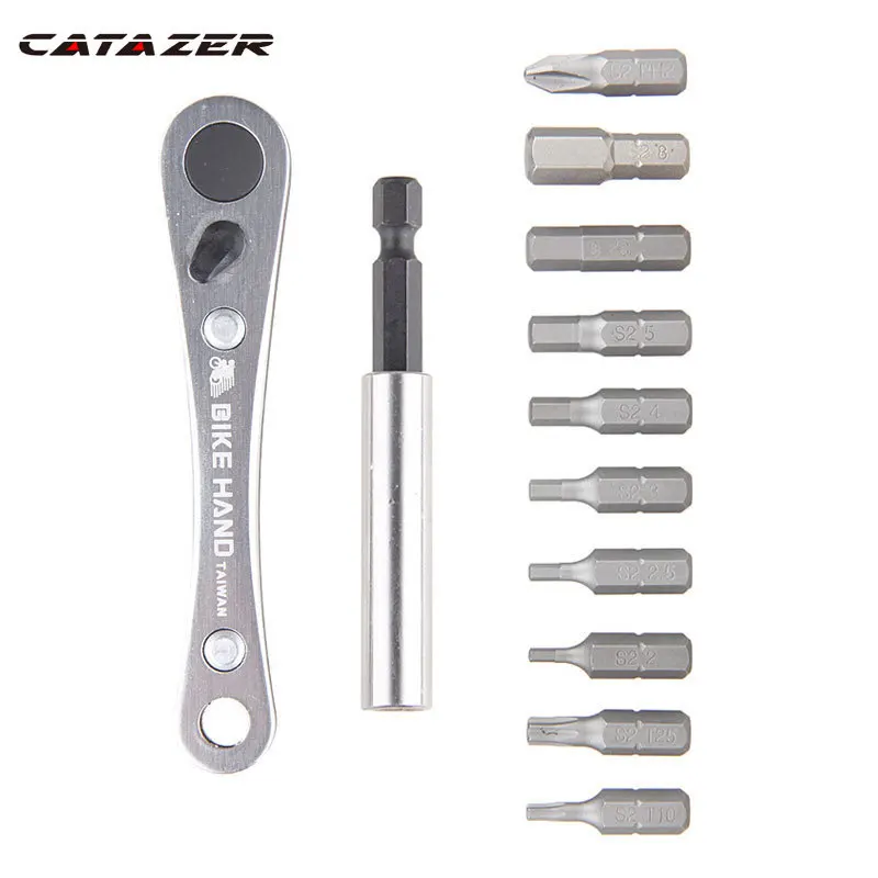 

Bike Hand Bicycle Repair Tool Kits 10In1 Bike Ratchet Wrench Hex Keys Cross T25 T10 Cycling Repair Tools Alloy Steel Torx wrench