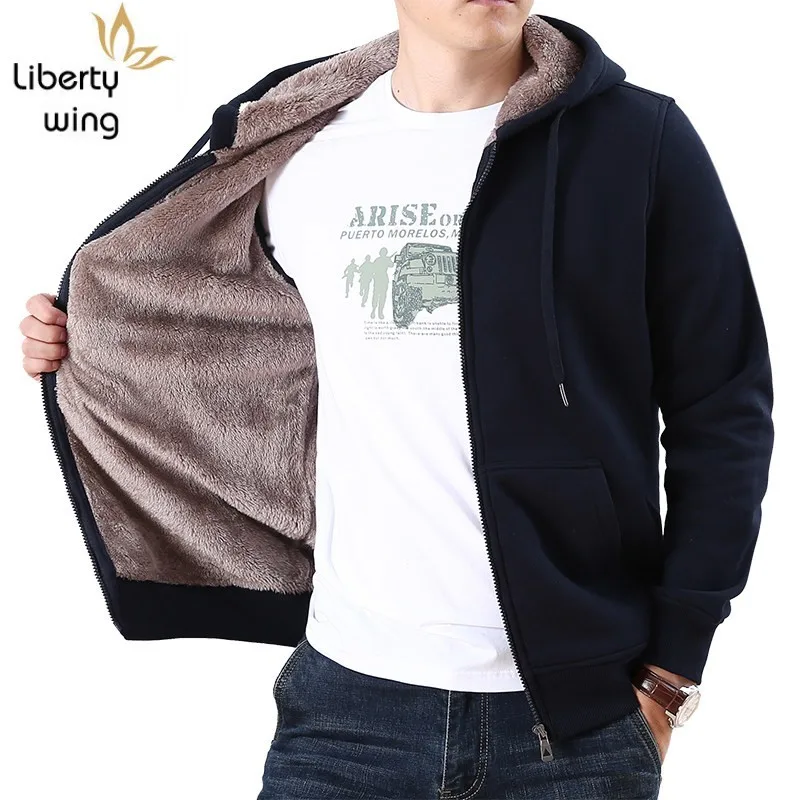 

Men Thicken Warm Cardigan Sweatshirt Hooded Sport Loose Short Coat Male Winter Solid Colors Faux Lambswool Jacket M-3XL