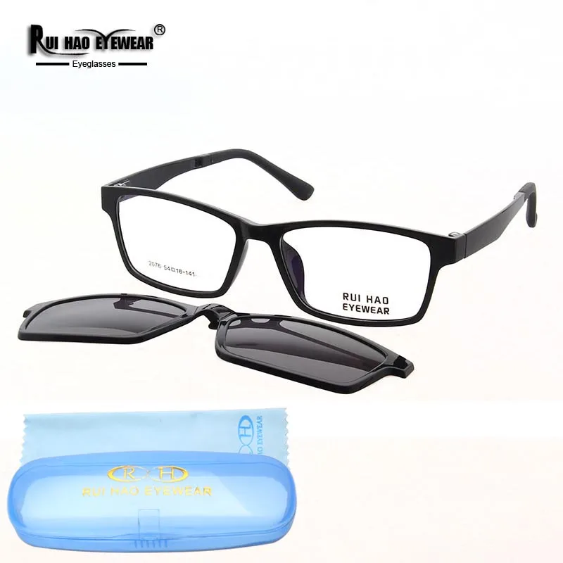 Rectangle Optical Eyeglasses Frame Rui Hao Eyewear Unisex Prescription Glasses Frames Magnetic Polarized Clip on Sunglasses 2076