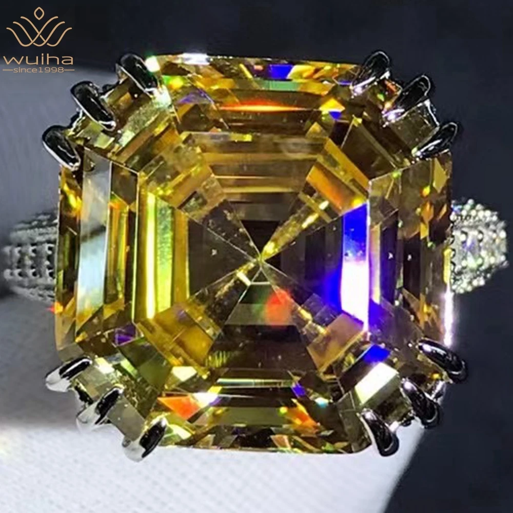 

WUIHA Luxury Solid 925 Sterling Silver 3EX Asscher Cut 10CT VVS D Color Created Moissanite Wedding Engagement Ring Fine Jewelry