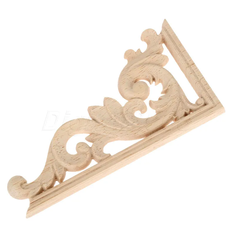 1 Pair 13*7*0.8CM Left And Right  Wood Carved Corner Onlay Applique Unpainted Furniture Decor Frame Decal carpenter Decoration