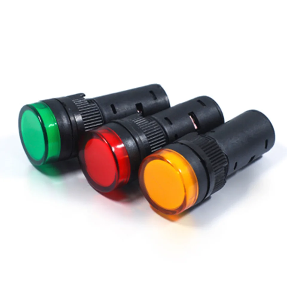 1pcs 16mm Panel Mount Signal Power Led Indicator Light Blue Green Red White Yellow Pilot Lamp AC DC 12V 24V 220V AD16-16C