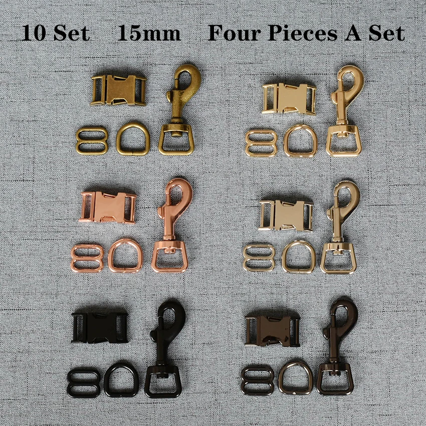 

10 Sets 15mm Metal D Ring Snap Hook Adjustable Release Buckle DIY High Quality Hardwa Dog Collar and Leash Accessories 4JT15mmB