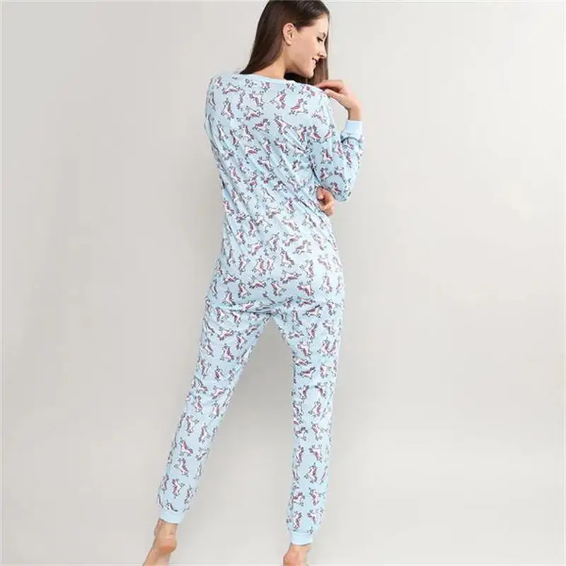 Long Sleeve Print Hooded Zipper Jumpsuits Homewear Clothing Pajamas Jumpsuits Women Autumn Winter Casual Warm Romper