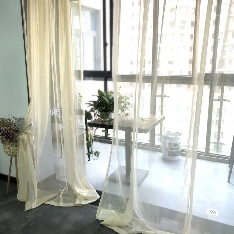 Modern Solid Gold Wire Curtains For Room, Window Treatments Tulle Living Room Drapes ,Beige Thin Sheer Kitchen Sheer Decoration