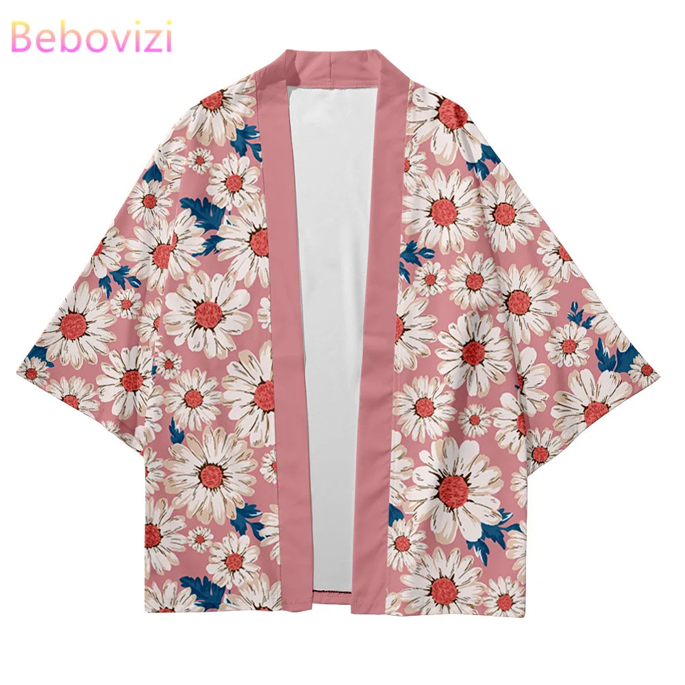 Plus Size XXS 6XL 5XL Pink black blue Daisy Print Japanese Beach Cardigan Asian Women Girl Kimono Tops Blouse Yukata Clothing