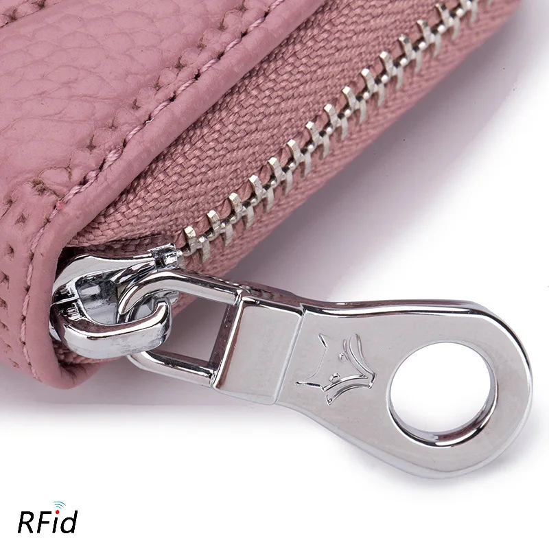 Small Genuine Real Leather Doka Women Rfid Zipper Coin Wallet And Purse Fashion Plastic Credit Bank ID Card Case Holder Female