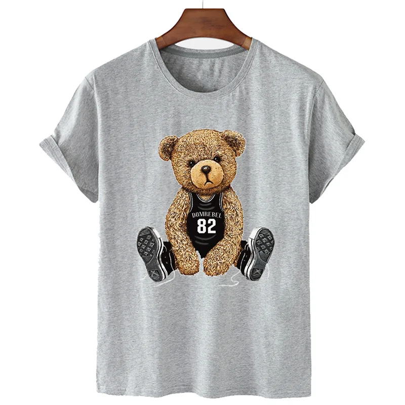 100% Cotton Basketball Bear Print Short-sleeved T-shirt Men\'s Half-sleeved Summer Casual Oversized T-shirt For Men And Women 4XL