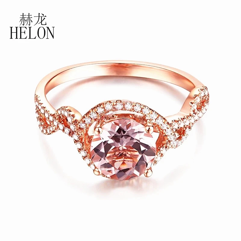 

HELON Solid 10K Rose Gold Flawless 1.2ct Genuine Natural Morganite Diamond Engagement Wedding Ring Gemstone Women Trendy Jewelry