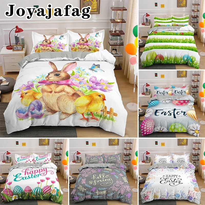 

2/3pcs Easter Egg Rabbit Duvet Cover Set Children Adult Bedding Set Queen King Single Euro Sizes Bed set Festival Gifts