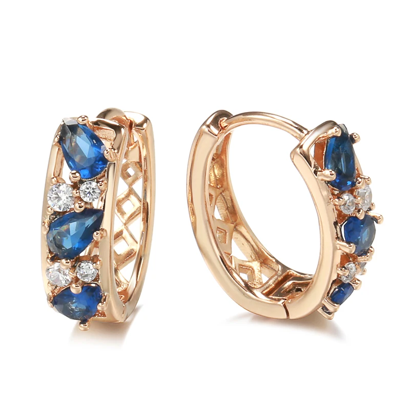 Kinel Luxury Drop Blue Natural Zircon Earrings For Women Fashion 585 Rose Gold Color Earring Fine Daily Jewelry Christmas Gifts