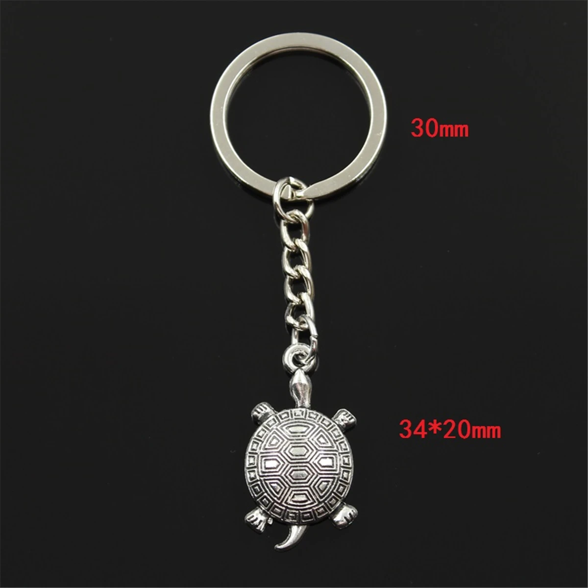 New Fashion Men 30mm Keychain DIY Metal Holder Chain Vintage Tortoise Turtle Sea 34x20mm Silver Color Pendant Gift