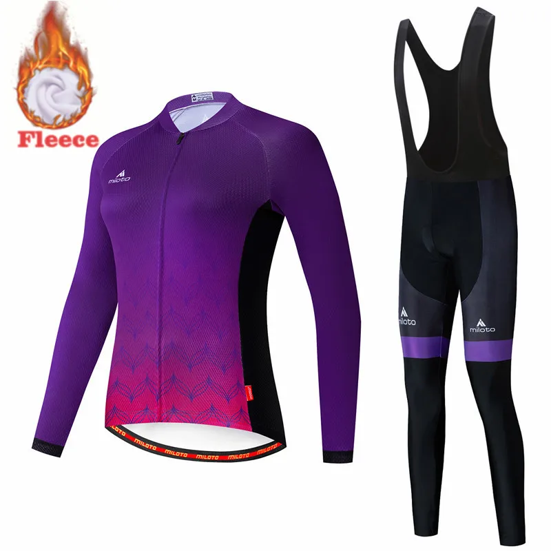 MILOTO-Long Sleeve Cycling Clothing for Women, Winter Jersey Sets, Thermal Fleece, Bicycle Uniform, Breathable, Quick Dry