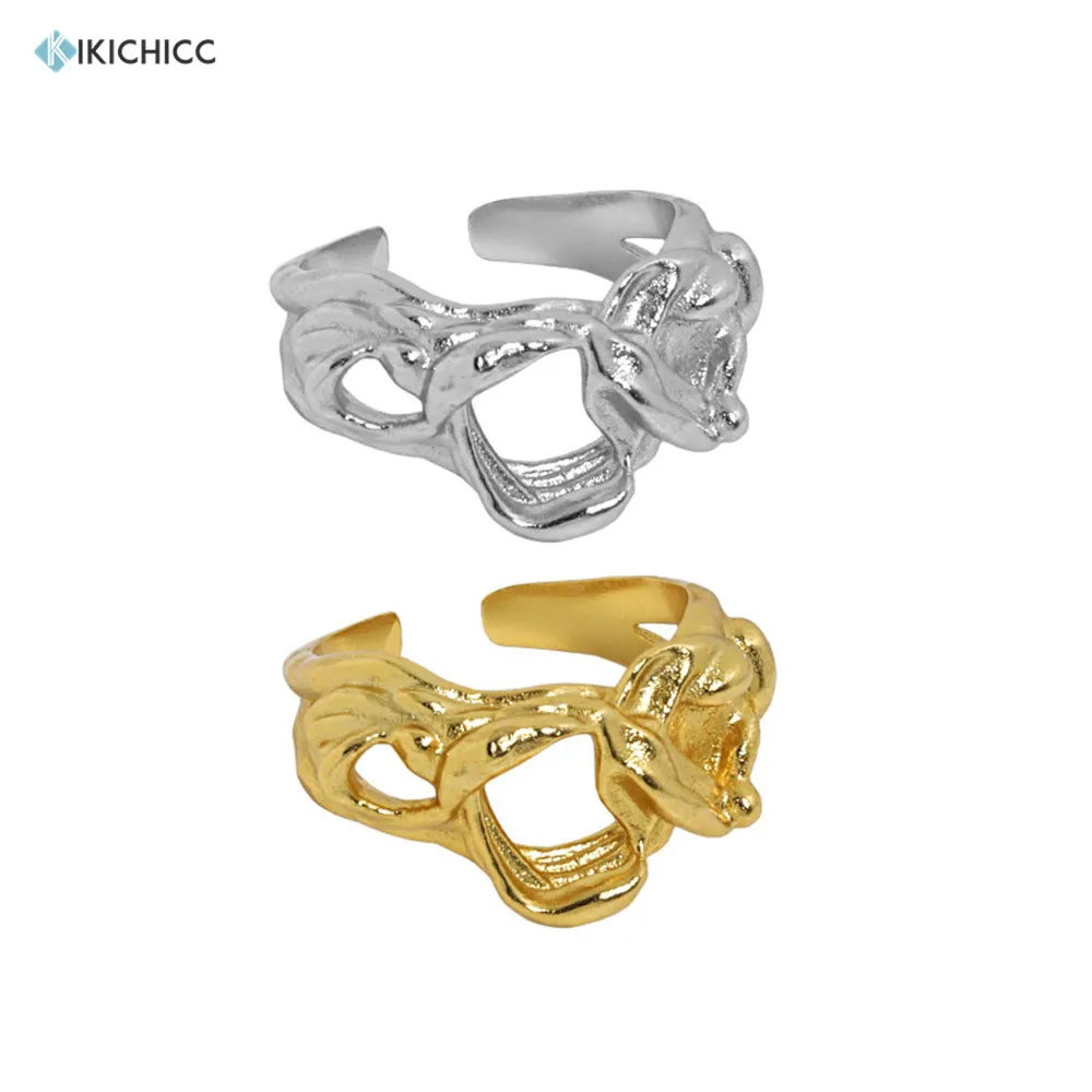 KIKICHICC 925 Sterling Silver Gold Circle Round Irregular Geometric Rings Women Luxury Jewelry Luxury Rock Punk Jewels Plain