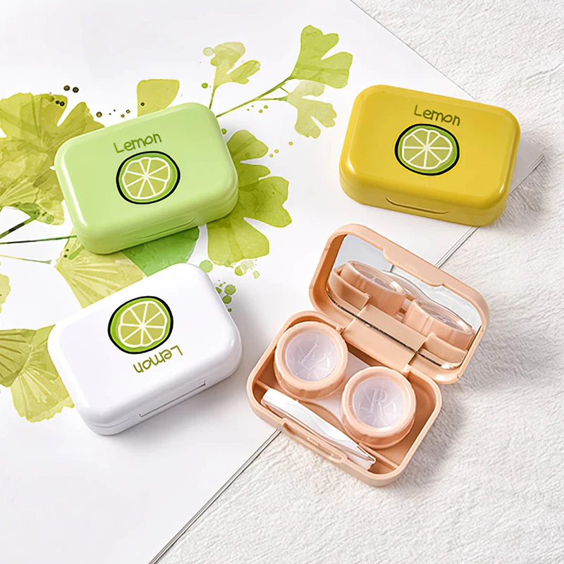 Easy Carry Mini Pocket Lemon Contact Lens Cases with Mirror Kit Travel Convenient Contact Lens Case Container For Outdoor